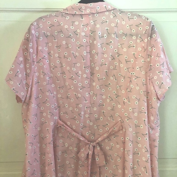 ModCloth Pink Gingham Flower Print Button Down Cotton Shirt Dress Size 22 - Picture 4 of 4